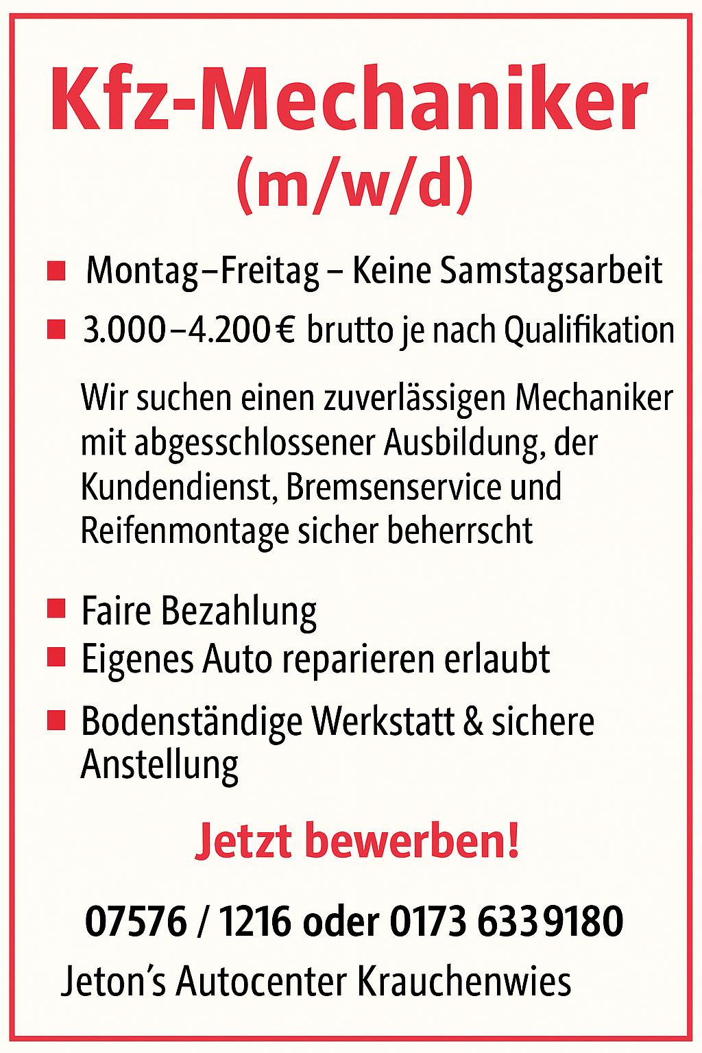 Stellenangebot bei uns 
